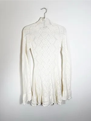 Danielle Guizio Cream Wool Pointelle Long Sleeve Mini Dress Small thumbnail 3
