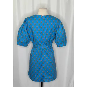 AUREUM Ruched Sash Blue Floral Mini Dress Puff Sleeves Ruching Ruffle Small thumbnail 8