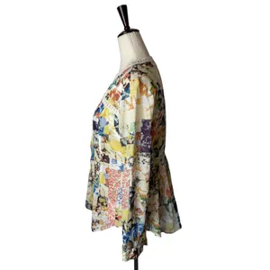 Maeve Abella Blouse Women 0 Ivory Floral Patchwork Pin Tuck Cotton Top Boho thumbnail 3