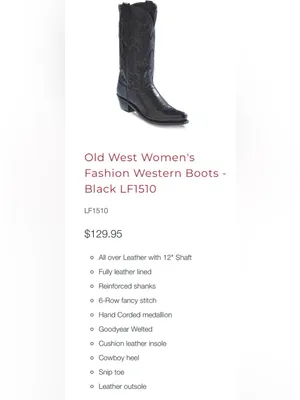 Old West Black Leather Western Heeled Boots LF1510 Size 6 thumbnail 2