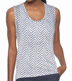 Athleta Breezy Chevron Muscle Tank Top Blue White Athletic Women’s Large thumbnail 1