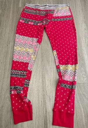 Victoria's Secret Red Patterned Pajama Leggings with Pink and Gold Accents thumbnail 1