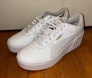 Puma 9.5 Cali Wedge White Platform Sneakers Leather Chunky Shoe Style: 373438_01 thumbnail 1