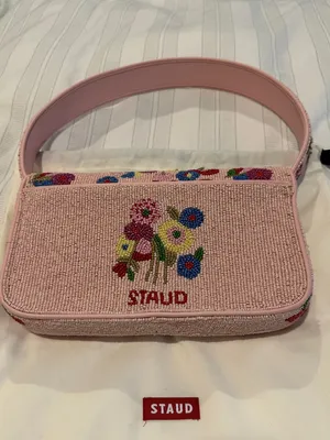 STAUD Pink Beaded Floral Shoulder Bag thumbnail 5
