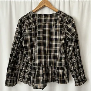 Madewell Black/Beige Checkered Long Sleeve Babydoll Shirt Top **Size S**🌸🌸 thumbnail 2
