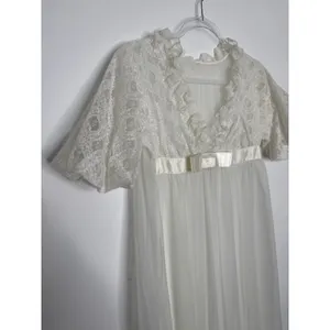 American Vintage 1970s Ivory Lace Chiffon Bridal Robe Gown Unbranded Small P thumbnail 4