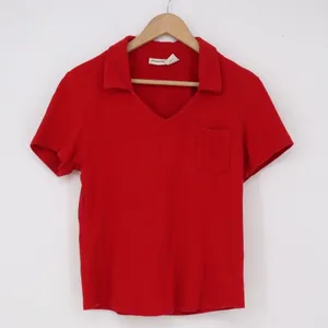 St. John's Bay Polo Shirt Womens Large Red V-Neck Short Sleeve Pocket Good thumbnail 1