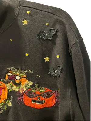 Vintage 90s Karen Scott Halloween Embroidered Mock Neck Shirt Pumpkin Large L thumbnail 4