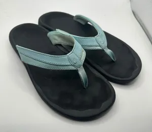 Olukai Ohana Women Flip Flop Sandals Light Blue Black Beach Casual size 9 thumbnail 1