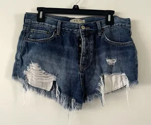 Free People We the Free Loving Good Vibrations Distressed Mini Denim Jean Short thumbnail 1