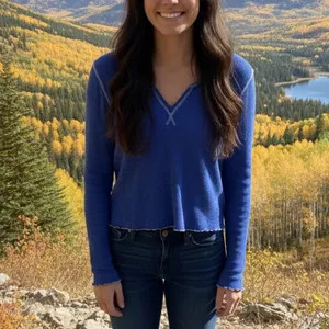 American Eagle Soft & Sexy ribbed long-sleeve v-neck top in blue XL thumbnail 2