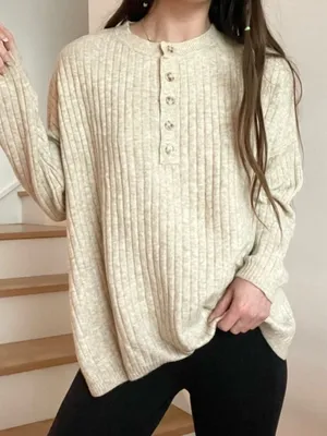 Zara Cream Ribbed Wool Blend Henley Sweater Size Medium thumbnail 1