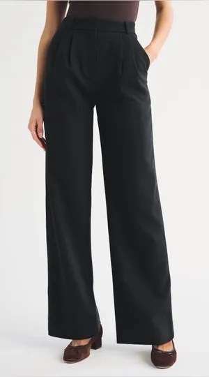 Abercrombie & Fitch Sloane Tailored Wide Leg Pant in black size 34 regular thumbnail 1