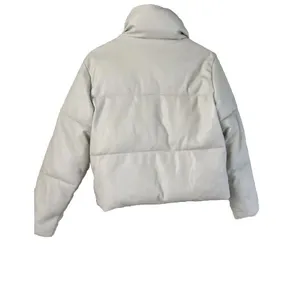 Abercrombie & Fitch Women's Large Cream Vegan Leather Mini Puffer‎ Jacket thumbnail 2