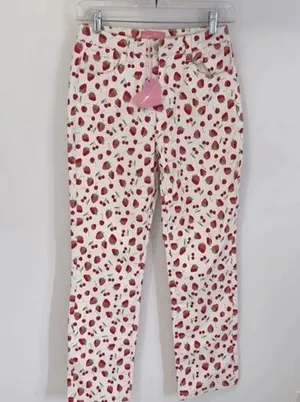 Dolls Kill Sugar Thrillz Farm Stand Strawberry Cherry Print Jeans thumbnail 1