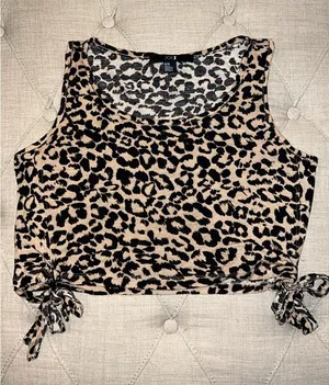 Forever 21 Leopard Tie-Hem Tank Top - Beige/Black thumbnail 1
