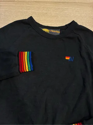Aviator Nation Women’s Rainbow Rib Crew Neck Sweatshirt Charcoal Gray Size M thumbnail 2