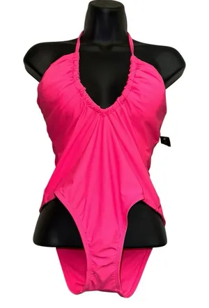 No‎ Boundaries Neon Pink One Piece Swimsuit Medium NWT Halter Monokini thumbnail 1