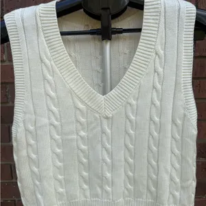 Altar’d State Sleeveless Niki Cable Knit Sweater Vest Top Cream Cropped Size XS thumbnail 2