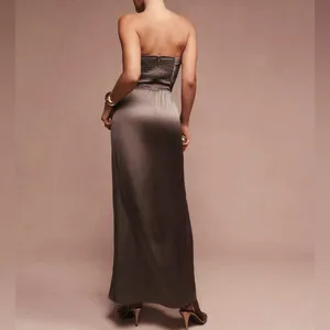 NWT Reformation Barrow Silk Maxi Dress in Magnetic Brown thumbnail 2