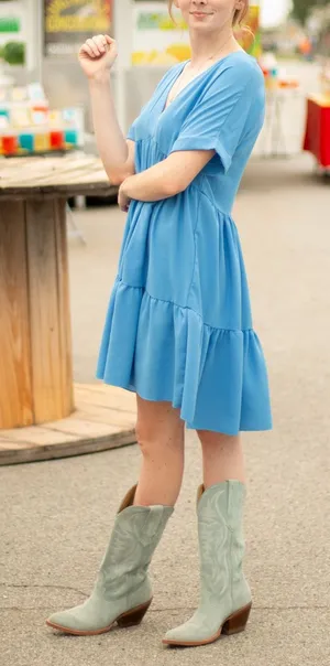 adorable light blue flowy dress thumbnail 1
