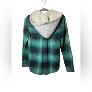 American Eagle Vintage Boyfriend Plaid Hooded Shirt Jacket Green/Navy‎ Size S thumbnail 7