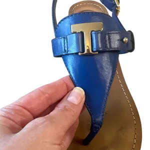 Tory Burch Casey Wedge Sandals Blue Nile Gold Logo‎ Thong 8 thumbnail 12