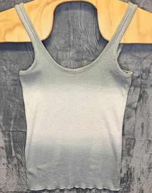 2009 | POL Y2K Boho Ombre Scoop Neck Ribbed Lettuce Edge Tank Top Sage Womens S‎ thumbnail 1