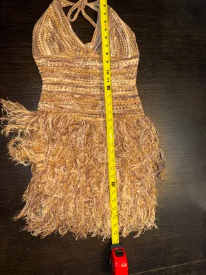 Women's Vintage Inspired Maillard Color Tassel Hem V-Neck Halter Mini Dress thumbnail 5