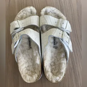 Birkenstock White Shearling-Lined Slide Sandals thumbnail 2