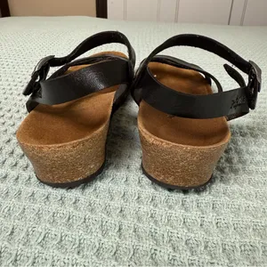 Papillio Birkenstock Womens Black Leather Sandals 9 Strappy Summer Wedge Shoes thumbnail 3