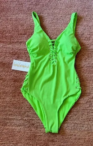 TiNiBiKiNi One Piece Swimsuit XS Citrus Green Lace Up Ribbed Monokini thumbnail 1