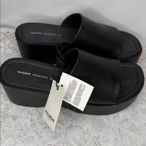 NWT Pull & Bear black retro thick platform high clog slip on open toe sandals 9 thumbnail 1