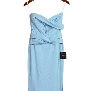 NWT Lulus Elegant Finesse Pleated Cutout Strapless Bodice Maxi Dress S Blue thumbnail 3