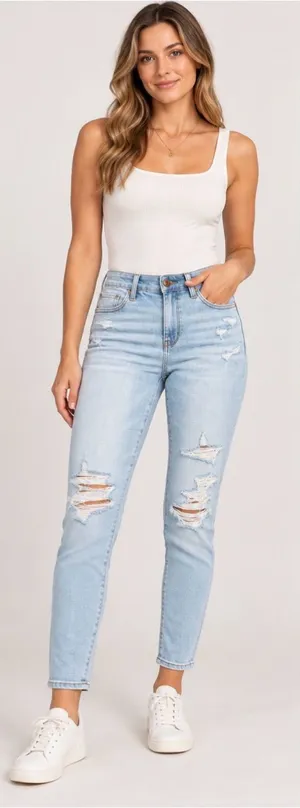 American Eagle Outfitters Light Blue High-Rise Distressed Ankle Jeans size 4S thumbnail 1