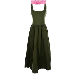 Spanx Jersey Scoop Neck Tank Midi Dress Dark Pine Olive A-Line Maxi Sundress S thumbnail 6