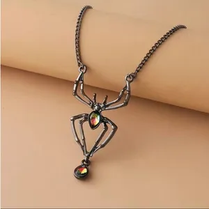 Faux Crystal‎ Spider Halloween Pendant Necklace Gothic Unisex Jewelry thumbnail 2