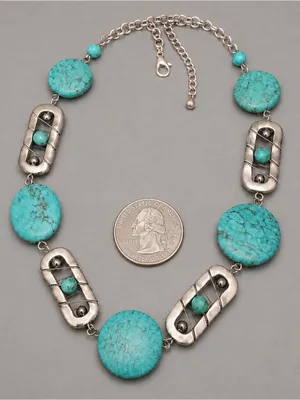 Southwestern Turquoise Colored Howlite Stone Costume Statement Necklace thumbnail 3