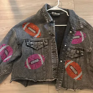 Denim rhinestone football jacket thumbnail 4