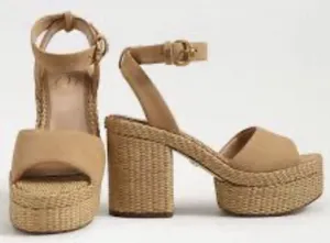 New Womens Sam Edelman Immie Ankle Strap Sand Suede Heeled Sandals‎ Size 10 M thumbnail 1