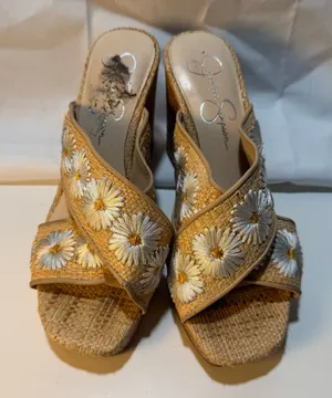 Womens Jessica Simpson Size 6.5 EU 37 Tan Cork Daisy Wedges Slip On JS-Seena A2 thumbnail 1