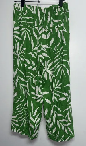 Haver Blair Wide Leg Crop Pants Flowy Linen Blend Green Floral Coastal Womens S thumbnail 1