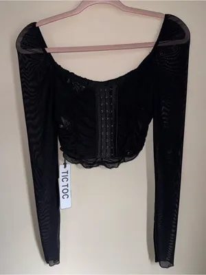 Black Mesh Corset-Style Crop Top TIC TOC Size Small Clubwear Maddy Euphoria thumbnail 3
