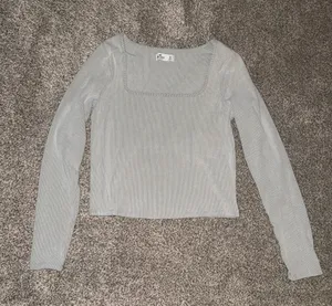 Hollister Ribbed Square-Neck Long Sleeve Crop Top thumbnail 1