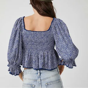 Free People Brittnee Printed Top Blue Floral thumbnail 2