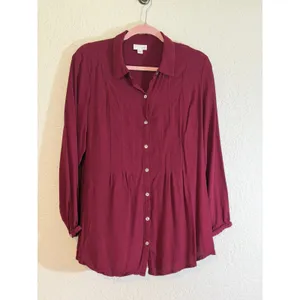J. Jill Button Down Shirt Burgundy XL Women Pintuck Rayon Long Sleeve Tunic thumbnail 7