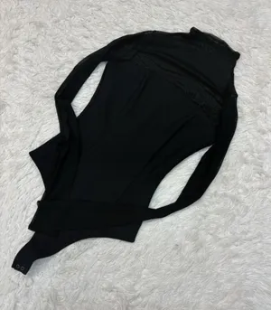 Abercrombie Black Long-Sleeve Sheer-Panel Bodysuit - Women Intimates thumbnail 1