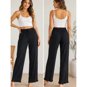 Zara Black Crinkle Textured Wide Leg Relaxed Drawstring Pants Medium thumbnail 2