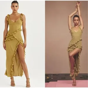 House of CB Pixie Olive Ruffle Maxi Dress Size XS thumbnail 2