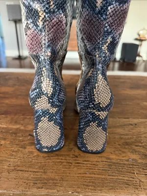 Sam Edelman Multi Color Clarem Leather Snakeskin Tall #" Heel Boots Size 7.5 thumbnail 3
